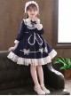 White Lace Pure Color Big Bowknot Children Sweet Lolita Kids Long Sleeve Dress