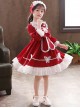 White Lace Pure Color Big Bowknot Children Sweet Lolita Kids Long Sleeve Dress