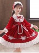 White Lace Pure Color Big Bowknot Children Sweet Lolita Kids Long Sleeve Dress