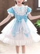 Ruffle Round Collar Bowknot Children Sweet Lolita Puff Sleeve Short Sleeve Dress