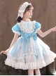 Ruffle Round Collar Bowknot Children Sweet Lolita Puff Sleeve Short Sleeve Dress