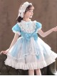 Ruffle Round Collar Bowknot Children Sweet Lolita Puff Sleeve Short Sleeve Dress