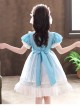 Ruffle Round Collar Bowknot Children Sweet Lolita Puff Sleeve Short Sleeve Dress