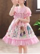 Cute Bunny Printing Retro Navy Style Collar Children Sweet Lolita Short Sleeve Dress