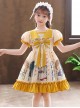 Cute Bunny Printing Retro Navy Style Collar Children Sweet Lolita Short Sleeve Dress