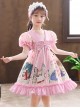 Cute Bunny Printing Retro Navy Style Collar Children Sweet Lolita Short Sleeve Dress