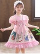 Cute Bunny Printing Retro Navy Style Collar Children Sweet Lolita Short Sleeve Dress