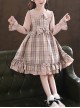 Doll Collar Bowknot Children School Lolita Kids Plaid Long Sleeve Dress