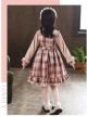 Doll Collar Bowknot Children School Lolita Kids Plaid Long Sleeve Dress