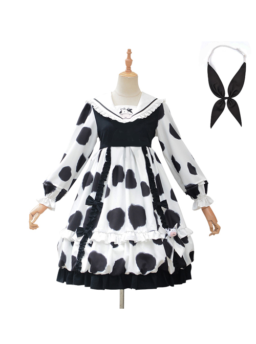 Ranch Story Series OP Cute Cat Paw Printing Sweet Lolita Multicolor Long Sleeve Dress