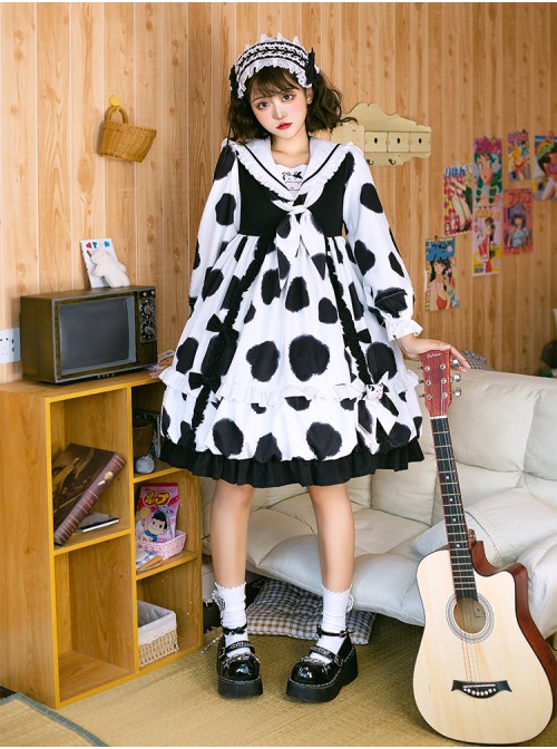 Ranch Story Series OP Cute Cat Paw Printing Sweet Lolita Multicolor Long Sleeve Dress