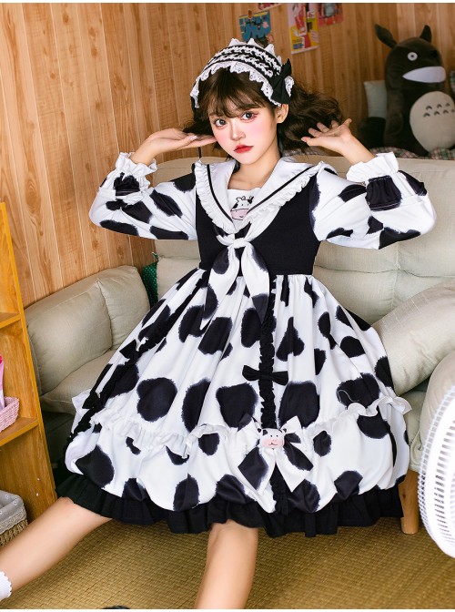 Ranch Story Series OP Cute Cat Paw Printing Sweet Lolita Multicolor Long Sleeve Dress