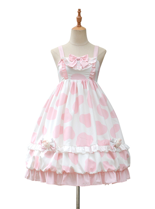 Ranch Story Series JSK Cute Cat Paw Printing Sweet Lolita Multicolor Sling Dress