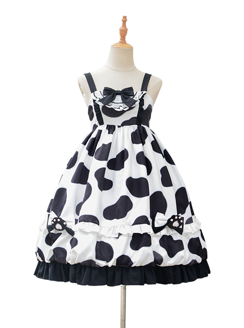 Ranch Story Series JSK Cute Cat Paw Printing Sweet Lolita Multicolor Sling Dress