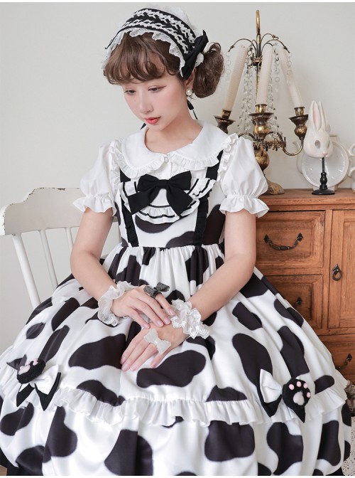 Ranch Story Series JSK Cute Cat Paw Printing Sweet Lolita Multicolor Sling Dress