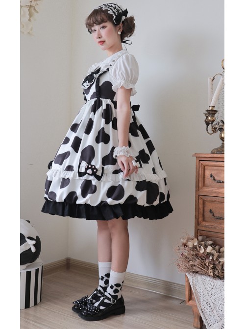 Ranch Story Series JSK Cute Cat Paw Printing Sweet Lolita Multicolor Sling Dress