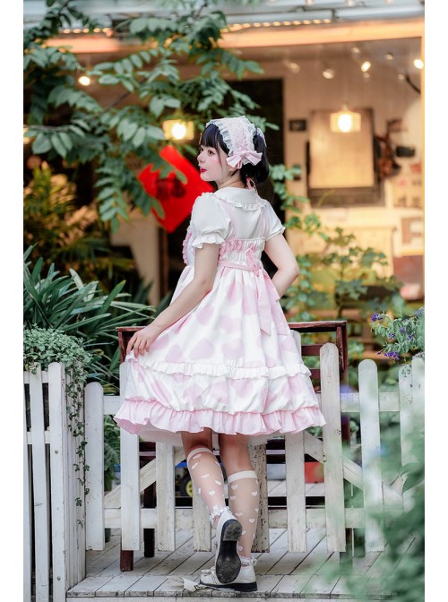 Ranch Story Series JSK Cute Cat Paw Printing Sweet Lolita Multicolor Sling Dress