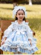 Autumn Winter Cute Doughnut Little Bear Printing Children Sweet Lolita Kids Blue Long Sleeve Dress