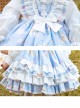 Autumn Winter Cute Doughnut Little Bear Printing Children Sweet Lolita Kids Blue Long Sleeve Dress