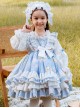 Autumn Winter Cute Doughnut Little Bear Printing Children Sweet Lolita Kids Blue Long Sleeve Dress