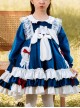 Doll Collar Lovely Long Ear Rabbit Bowknot Children Sweet Lolita Kids Blue Velour Long Sleeve Dress