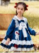 Doll Collar Lovely Long Ear Rabbit Bowknot Children Sweet Lolita Kids Blue Velour Long Sleeve Dress