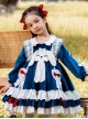 Doll Collar Lovely Long Ear Rabbit Bowknot Children Sweet Lolita Kids Blue Velour Long Sleeve Dress