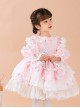 White Lace Cute Carousel Printing Children Sweet Lolita Princess Dress Kids Pink Long Sleeve Dress