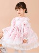 White Lace Cute Carousel Printing Children Sweet Lolita Princess Dress Kids Pink Long Sleeve Dress