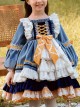 White Lace Yellow Bowknot Children Sweet Lolita Kids Gray-blue Velour Autumn Winter Long Sleeve Dress