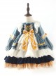 White Lace Yellow Bowknot Children Sweet Lolita Kids Gray-blue Velour Autumn Winter Long Sleeve Dress