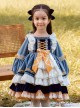 White Lace Yellow Bowknot Children Sweet Lolita Kids Gray-blue Velour Autumn Winter Long Sleeve Dress