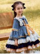 White Lace Yellow Bowknot Children Sweet Lolita Kids Gray-blue Velour Autumn Winter Long Sleeve Dress