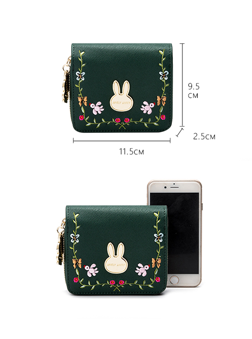 Vine Embroidery Cute Miffy Rabbit Elegant Classic Lolita Dark Green Short Folding Wallet