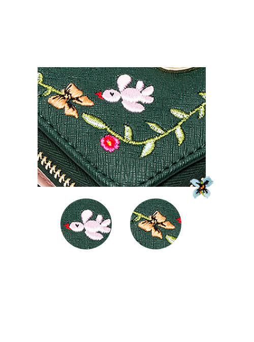 Vine Embroidery Cute Miffy Rabbit Elegant Classic Lolita Dark Green Short Folding Wallet