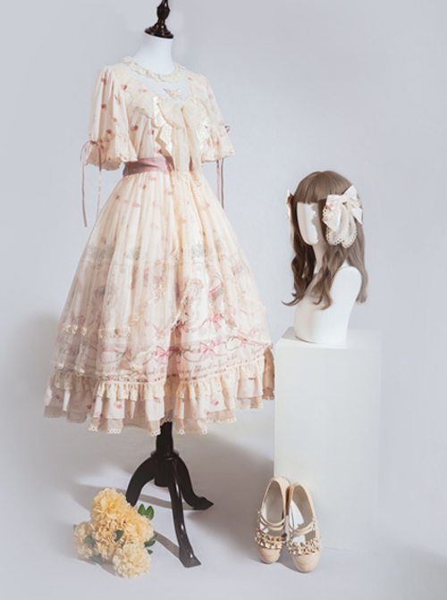 Star Moon Series OP Chiffon Elegant Classic Lolita Short Sleeve Long Dress