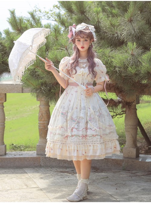 Star Moon Series OP Chiffon Elegant Classic Lolita Short Sleeve Long Dress