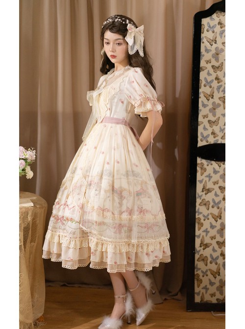 Star Moon Series OP Chiffon Elegant Classic Lolita Short Sleeve Long Dress