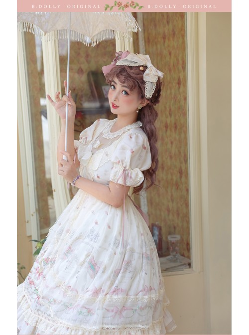 Star Moon Series OP Chiffon Elegant Classic Lolita Short Sleeve Long Dress