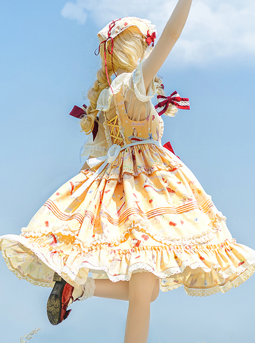 A Little Sparrow Series Pastoral Style Cute Printing Sweet Lolita Yellow Sling Dress