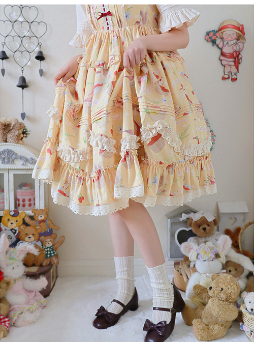 A Little Sparrow Series Pastoral Style Cute Printing Sweet Lolita Yellow Sling Dress