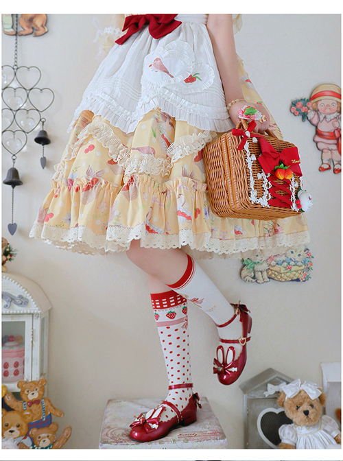 A Little Sparrow Series Pastoral Style Cute Printing Sweet Lolita Yellow Sling Dress