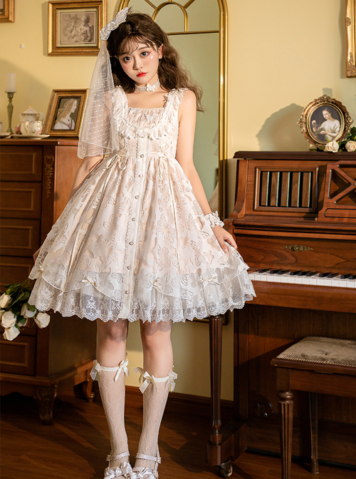 Floating Moon Dark Night Series JSK Floating Moon Apricot Organza Classic Lolita Sling Dress