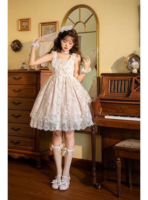 Floating Moon Dark Night Series JSK Floating Moon Apricot Organza Classic Lolita Sling Dress