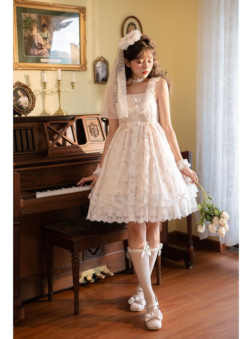 Floating Moon Dark Night Series JSK Floating Moon Apricot Organza Classic Lolita Sling Dress