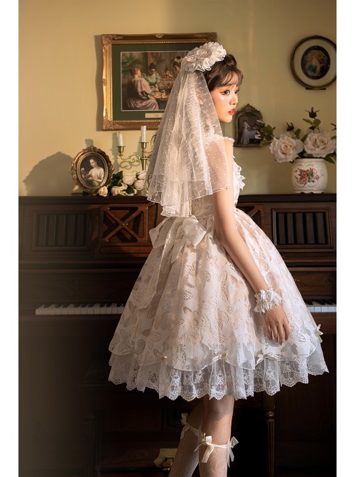 Floating Moon Dark Night Series JSK Floating Moon Apricot Organza Classic Lolita Sling Dress