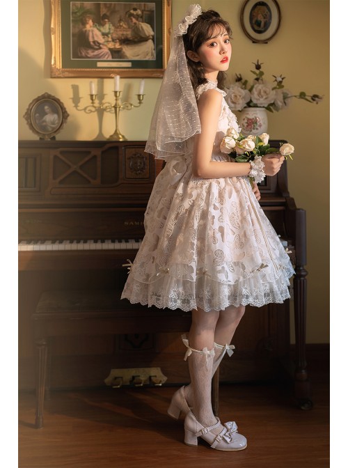 Floating Moon Dark Night Series JSK Floating Moon Apricot Organza Classic Lolita Sling Dress