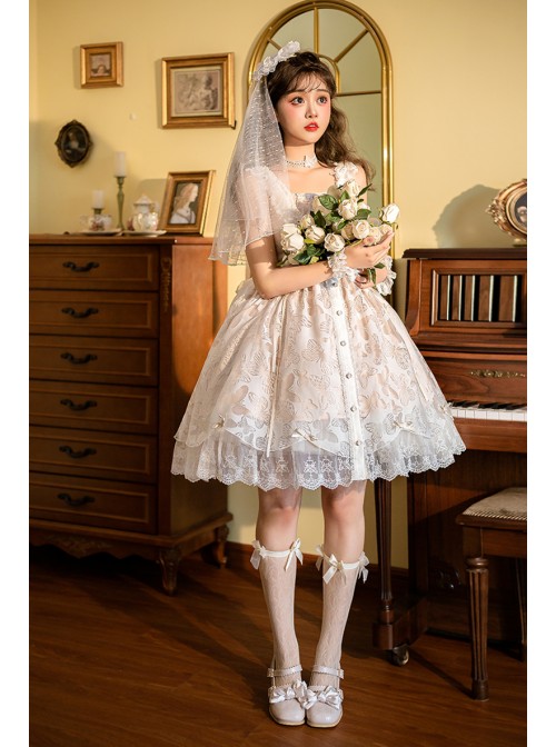 Floating Moon Dark Night Series JSK Floating Moon Apricot Organza Classic Lolita Sling Dress