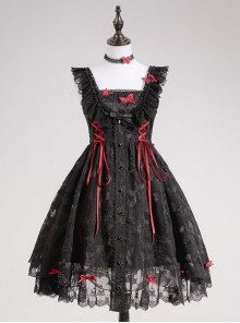 Floating Moon Dark Night Series JSK Dark Night Black Organza Gothic Lolita Sling Dress