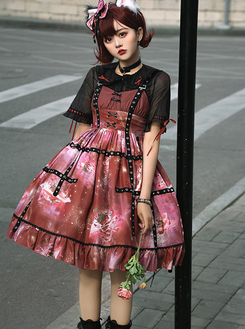 Bomb Strawberry Series JSK Sweet Hot Girl Strawberry Printing Sweet Lolita Red Sling Dress